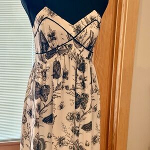 LOFT Floral w/ Butterflies Empire-Waist Dress in Cream and Black
